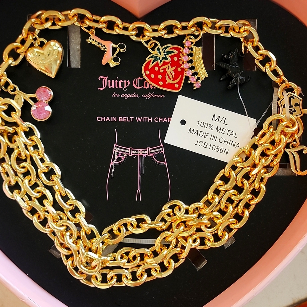 Gold and Pink Statement Belt with Decorative Charms...Juicy COUTURE OR NECKLACE!